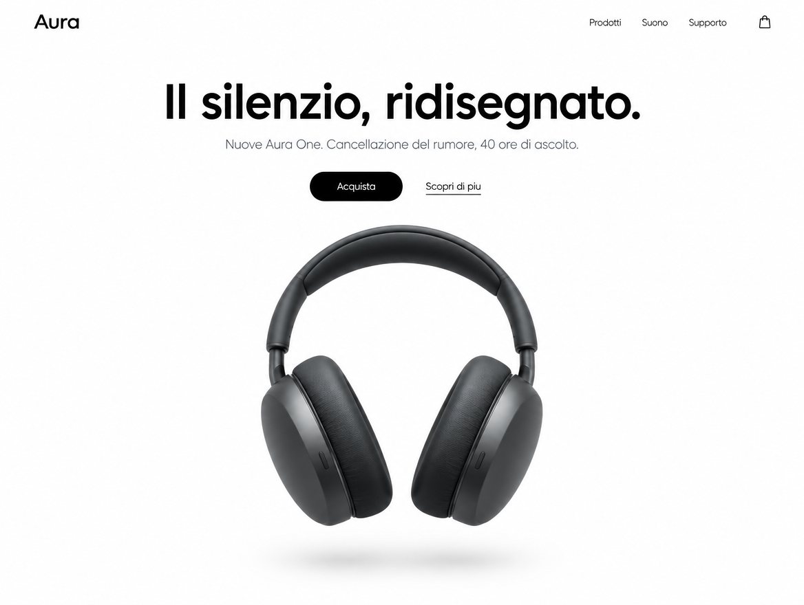 Hero del sito Aura, cuffie wireless
